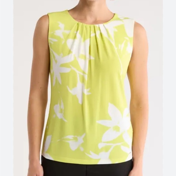 NWOT NWT Calvin Klein Blouse Women's Lime Green Gathered Shell Suit Separate S - Picture 1 of 3